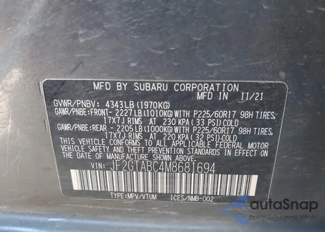 2021 Subaru Crosstrek from USA, damaged, VIN JF2GTABC4M8681694